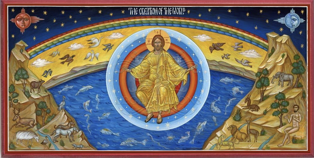Iconographic painting depicting the biblical creation of the world